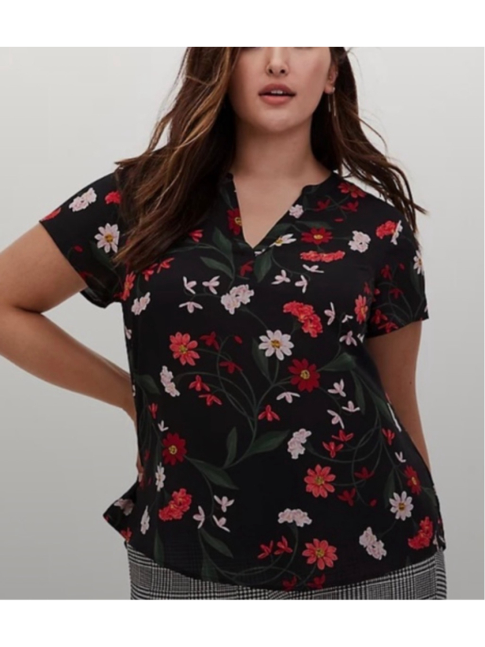 torrid Black Floral Short Sleeve Blouse